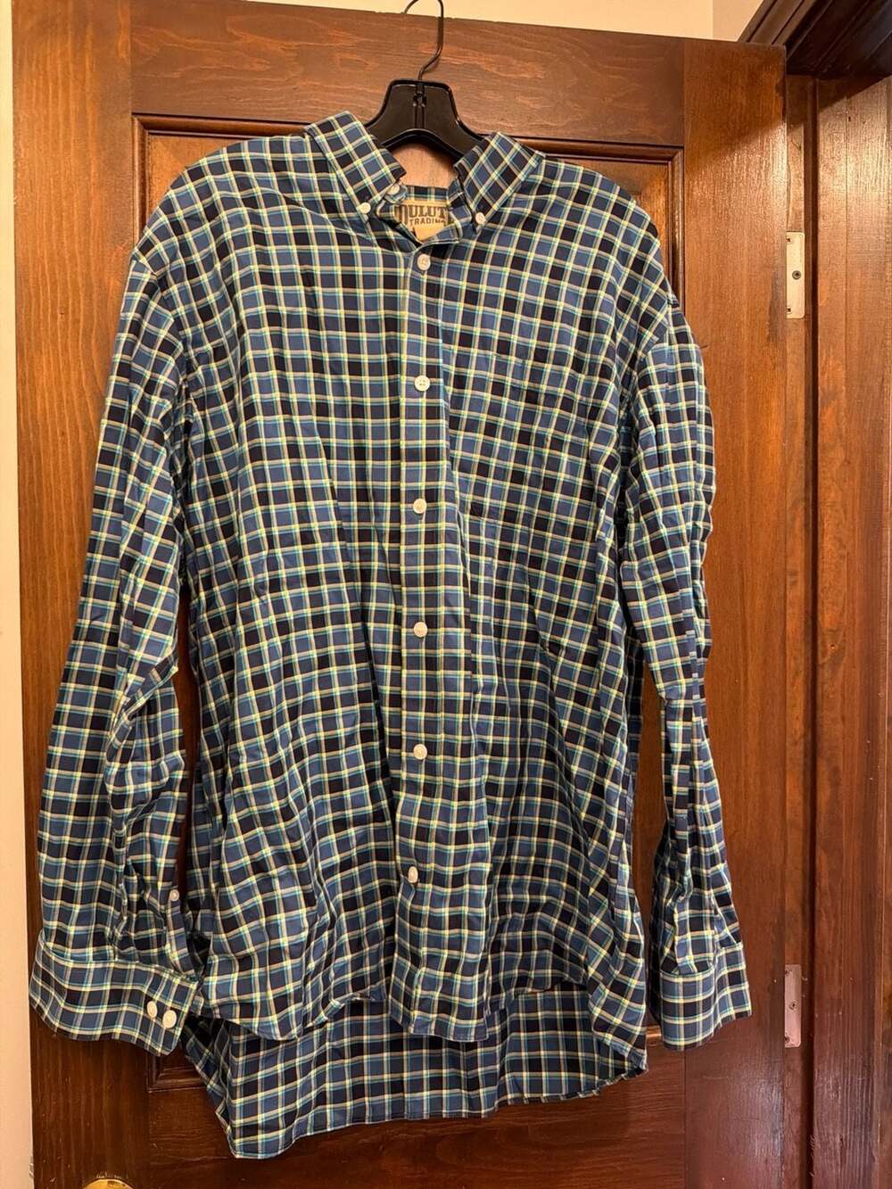 Duluth Trading Co Men's XL Plaid Long Sleeve Button Down Shirt Blue Teal Yellow